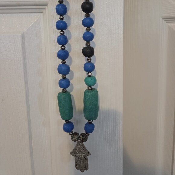 Jewelry - Moroccan Artisan Beaded Necklace with Hamsa Pendant